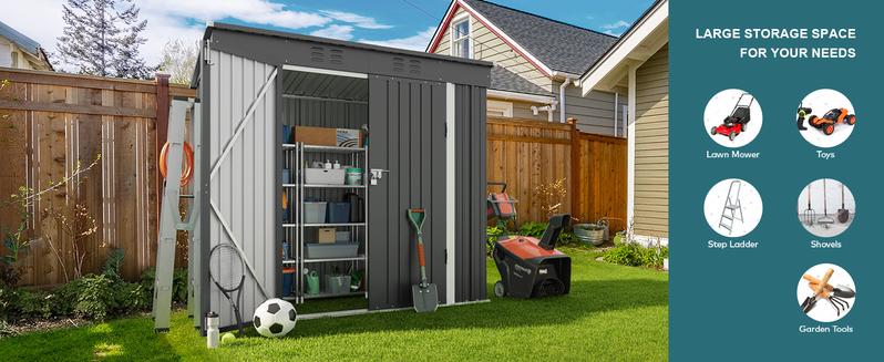 Gizoon 6' x 4' Outdoor Storage Shed with Double Lockable Doors, Anti-Corrosion Metal Garden Shed, Waterproof Shed Outdoor Storage Clearance for Backyard Patio Lawn-Dark Gray