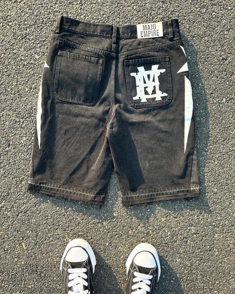 Baggy Wide-Leg Jorts Y2K Embroidered Street Casual