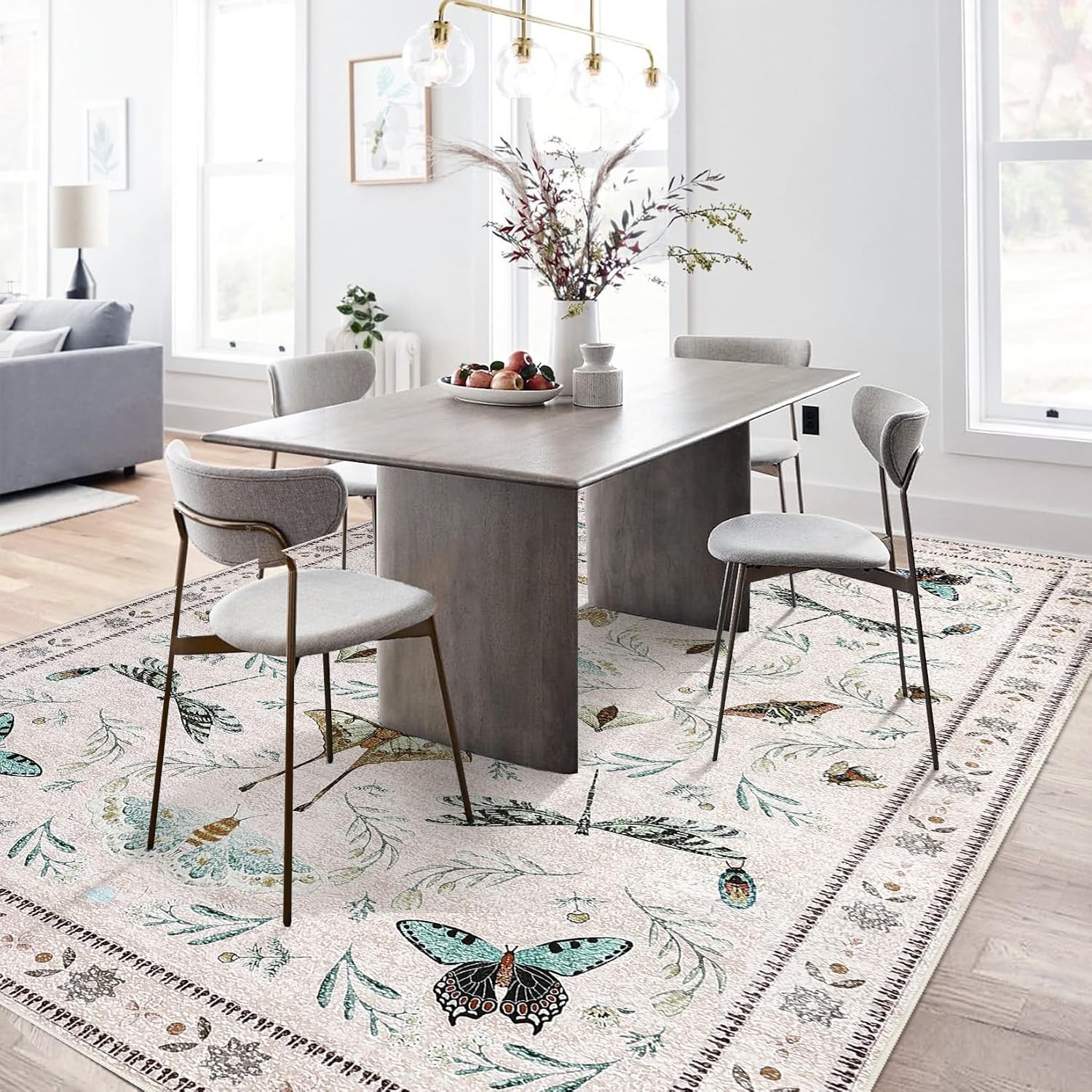 Insect Washable Soft Area Rugs for Living Room Bedroom Ultra-Thin Non Slip Dining Room Stain Resistant Rug Large Carpet for Office Nursery Bedroom