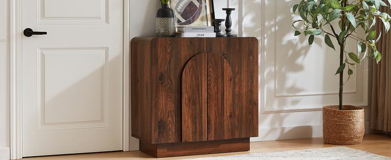 【Valentine's Day Gift】ONBRILL Modern 31.5" Curved Sideboard With Adjustable Shelf & 2 Curved Door Handle for Stylish Storage