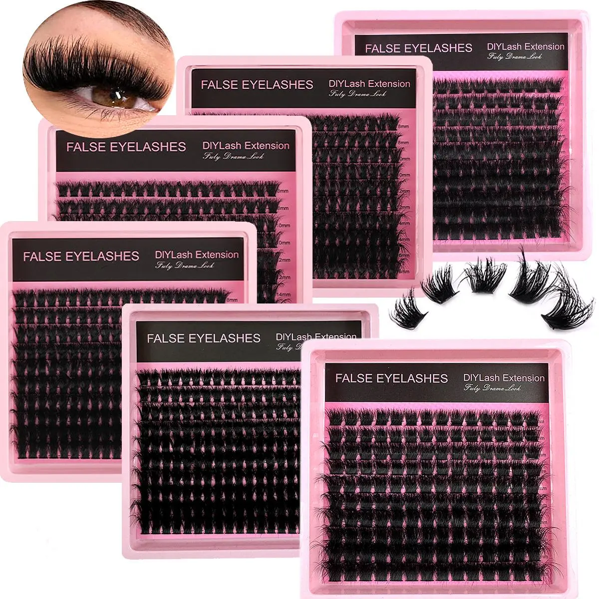 Mixed Length False Individual Eyelashes Kit, Fluffy Eyelashes, Cosmetic False Lashes, Separated False Eyelashes, 6 Boxes Natural Look Eyelash Extensions, Self Grafting Curling Fake Eyelashes, False Eyelash Set