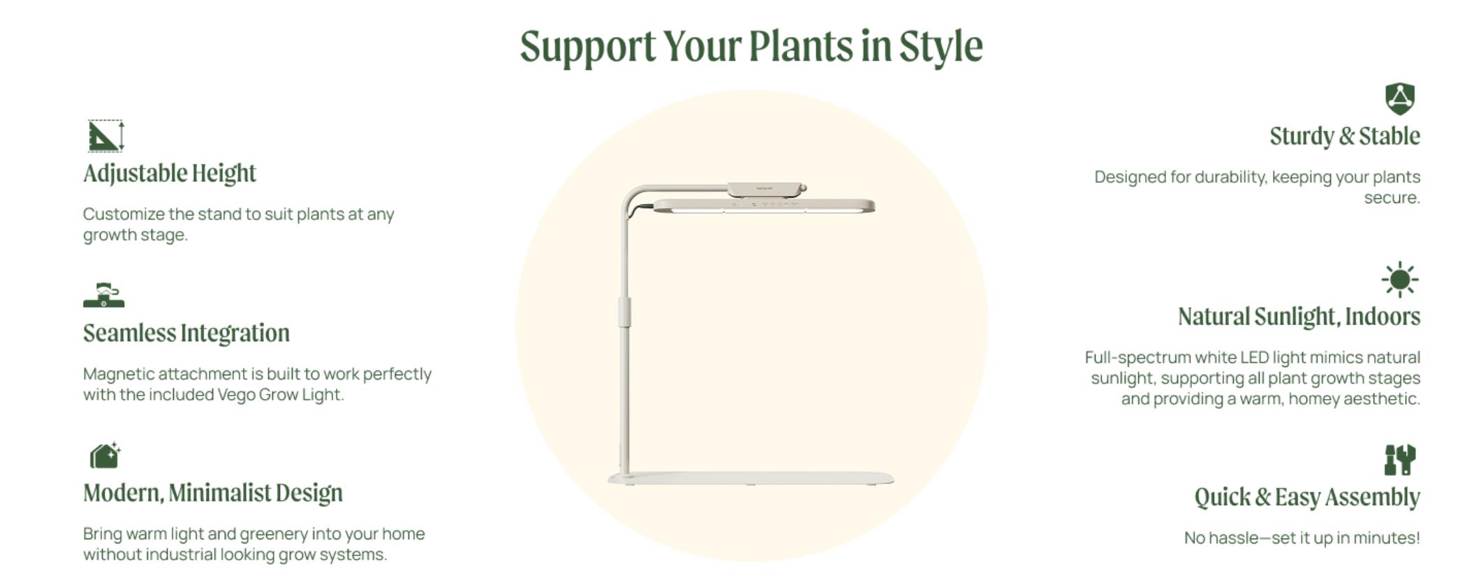 Vego Garden Grow Lights Stand for Indoor Plants Full-Spectrum LED Light with 5 Modes & Adjustable Height 14.9" to 22.5" for Seedlings Fruit Herbs Greens & Microgreens Heavy Duty Greenhouse Modern Design