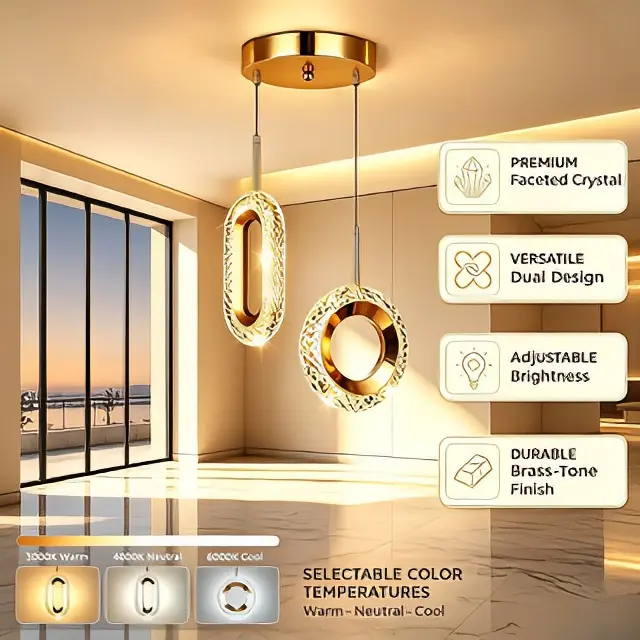 Modern crystal chandeliers, gold ring chandeliers, and dimmable LED pendant lights suitable for dining rooms, kitchen islands, bedrooms,perfect holiday gifts
