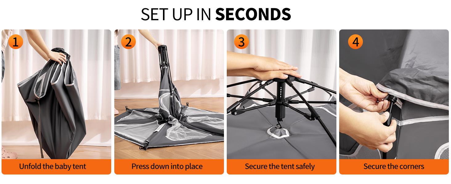 Pop-Up Portable Baby Playpen with UV Canopy, Waterproof Outdoor & Indoor Play Tent, Breathable Mesh Sides, Quick Setup Folding Baby Play Yard with Carry Bag & Stakes 59"/63“