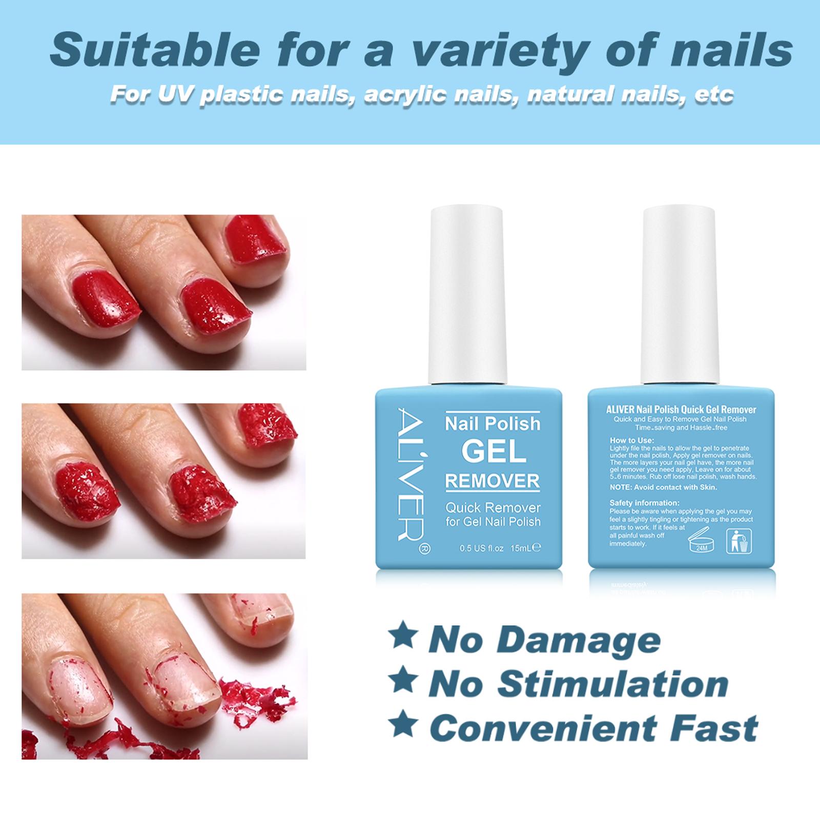 Aliver Gel Nail Polish Remover, Gel Remover for Nails in 3-5 Minutes, Easily & Quickly Remove Gel Nail Polish, No Need for Foil, Soaking or Wrapping, Protect Your Nails (15ml) Aliver Gel Nail Polish Remover, Gel Remover for Nails in 3-5 Minutes, Easily & Quickly Remove Gel Nail Polish, No Need for Foil, Soaking or Wrapping, Protect Your Nails (15ml)