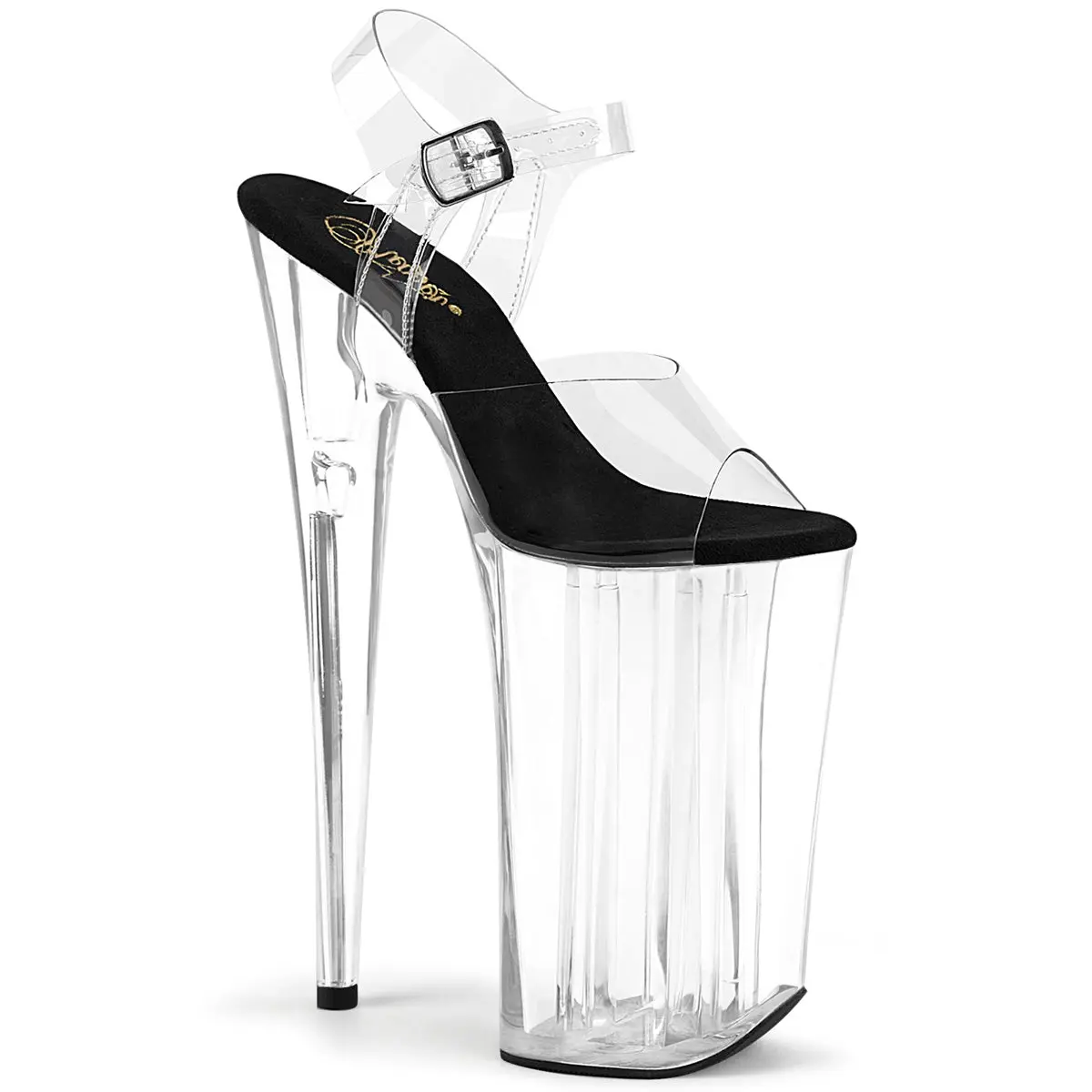 Pleaser Beyond-008 Women's Elegant High Heel Ankle-Strap Platform Sandal - Black/Clear Fashion Footwear with 6.25in (160mm) Platform, Bold Look Statement Shoes
