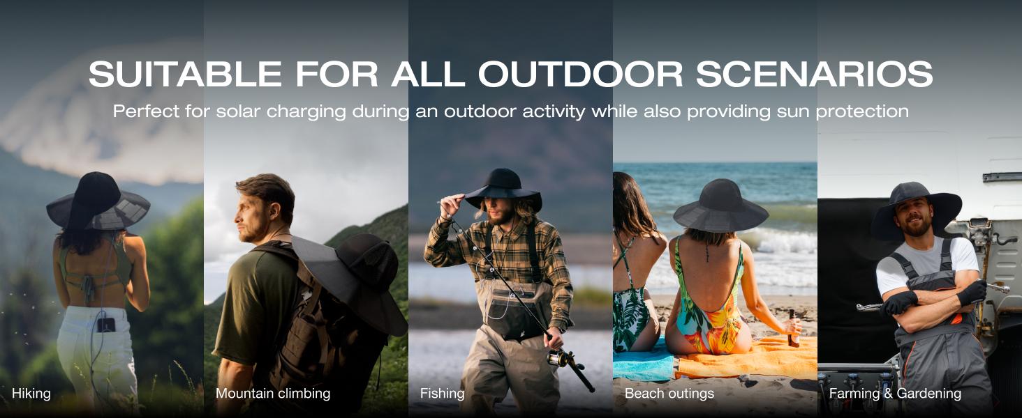 EcoFlow Power Hat, Solar Charging Bucket Fishing Hat, Dual USB-A/USB-C Ports, SPF 50+ Wide Brim