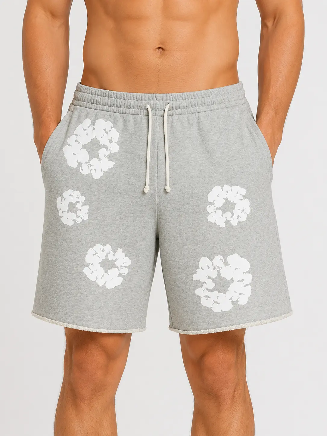 Light Gray Y2K Men's Shorts Women's Foam Sports Shorts Hip hop Shorts Graphic Cool Shorts Drawstring Waist Basketball Athletic Gym Shorts with Pockets