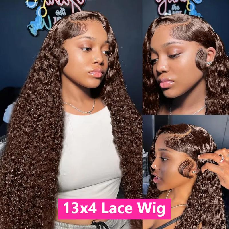 180% Density 30  32Inch Chocolate Brown Deep Wave Human Hair Wig Transparent 13x6 Lace Frontal Wigs For Women 13x4 Lace Front Water Curly Wigs