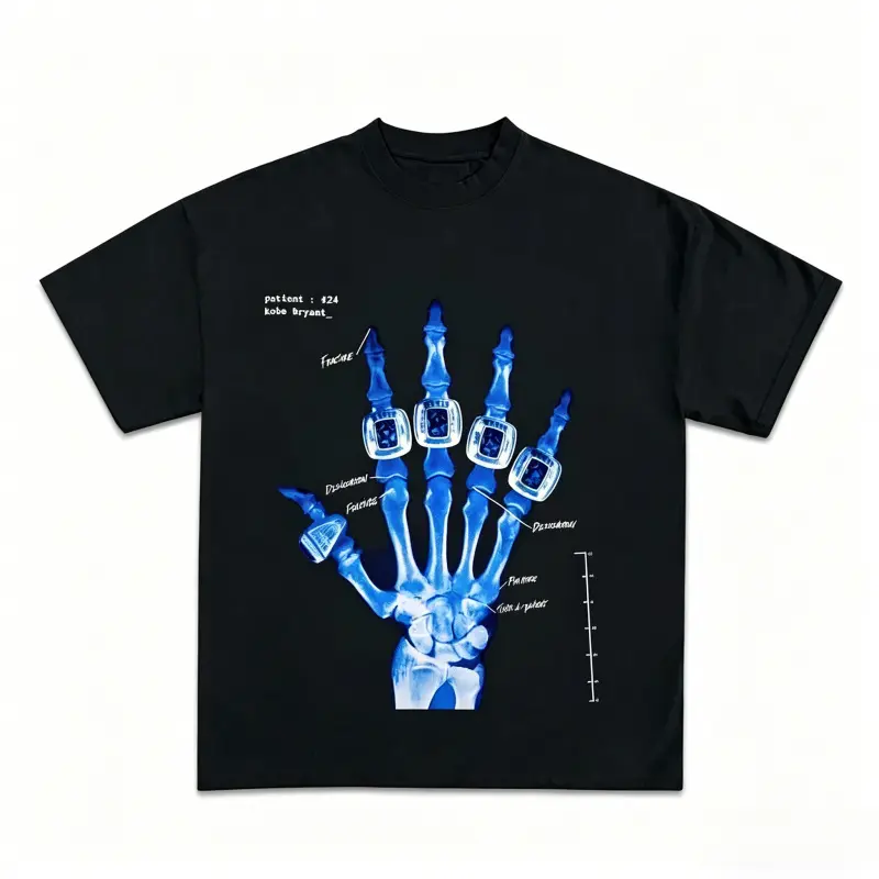 Printed 100% Cotton Unisex Unisex Oversized Cotton Round Neck Short-Sleeve Graphic Tee, Kobe Bryant "Broken but Not Defeated" X-Ray Ring Vintage Bootleg Pattern Streetwear Tops for Everyday Wear, Shortsleeve