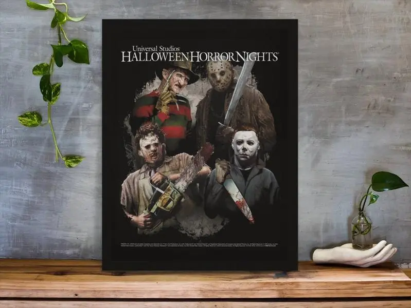 Halloween Horror Nights Print - Michael Myers, Freddie Krueger, Leather face, Jason Voorhees, Horror Poster