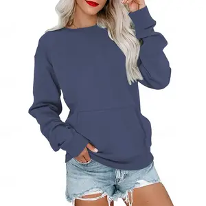Women's Crewneck Hoodless Sweatshirt With Kangaroo Pocket  Fleece Longsleeve Oversized Casual Style Shirt  Lightweight Pullover cardigan 