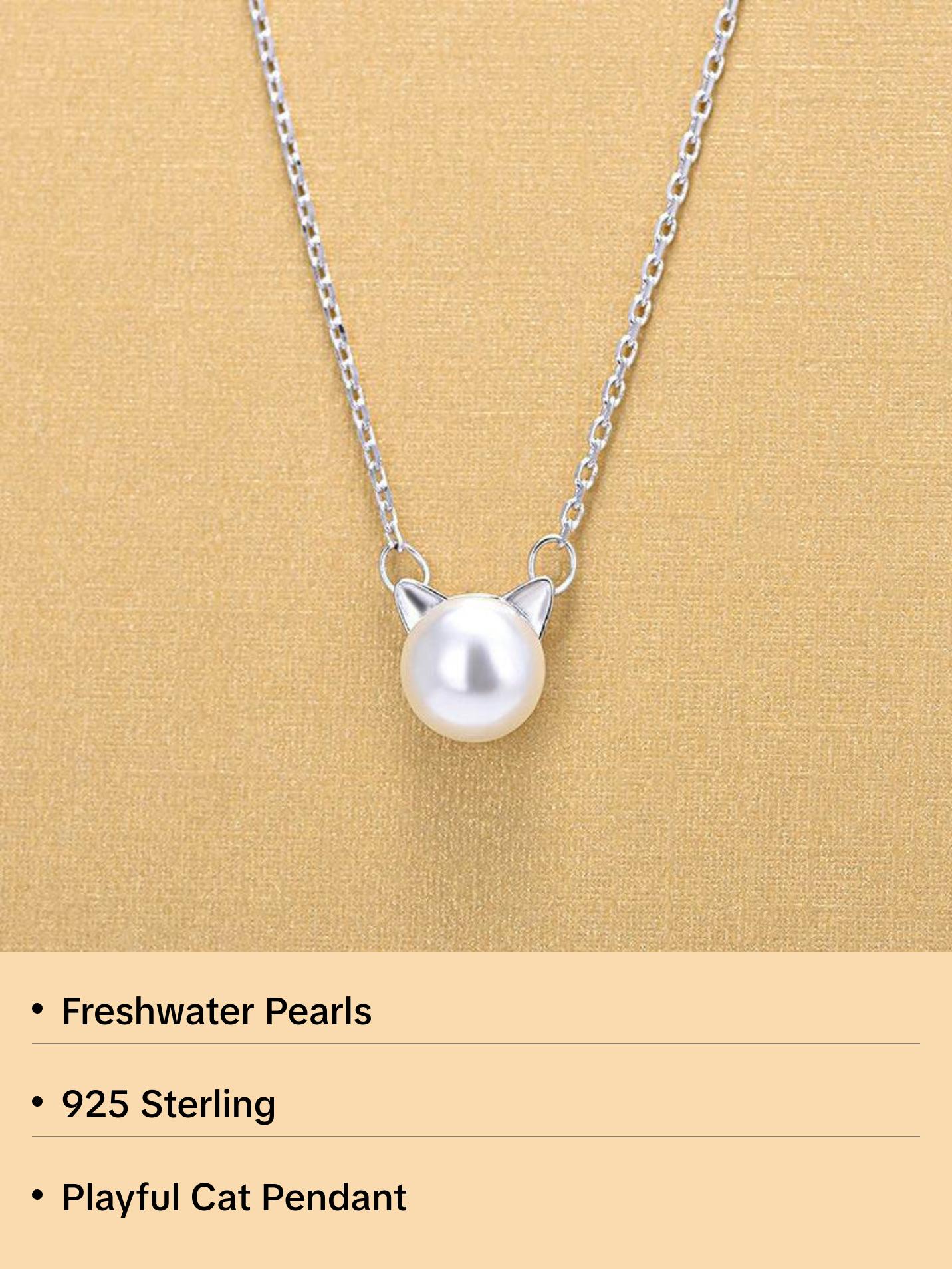 Sterling Silver and Pearl Cat Chain Necklace