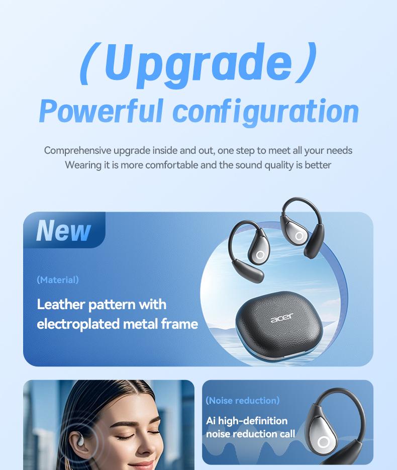 Acer OHR514 Wireless Earbuds,Open-ear Design Wireless Earphone, LongBattery Life Earbuds for Sports, Touch ControlEarbuds,Audio Electronic Headset gaming headset fast charge Black