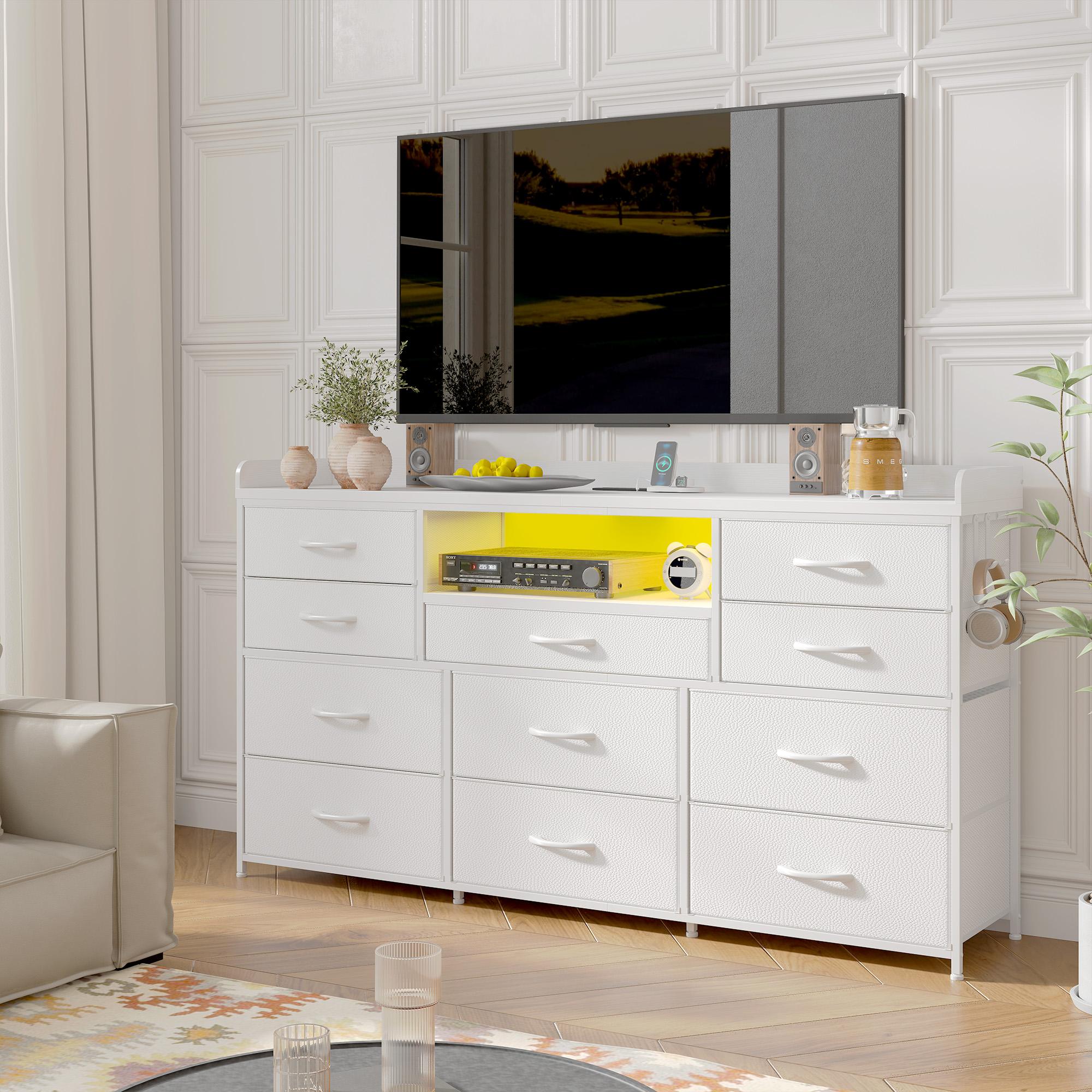 【LaborDaySale】Raybee 11 Drawers Dresser for Bedroom 31'' Height,Sturdy TV Stand with LED & power outlets & 4 hooks Drawerorganizer,Chest of Drawers,Storage Bin Cabinet Furniture 【LaborDaySale】Raybee 11 Drawers Dresser for Bedroom 31'' Height,Sturdy TV Stand with LED & power outlets & 4 hooks Drawerorganizer,Chest of Drawers,Storage Bin Cabinet Furniture