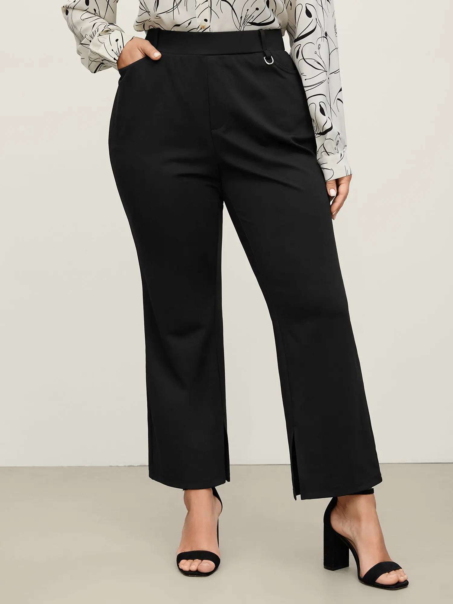 BLOOMCHIC Women's Plus Size High-Waist Fitted Black Bodycon Pants - High Waist Tummy Control, Flattering, Plain Finish, Comfortable Spandex OL Trousers, Lightweight, Slanted Pockets, Non-Belt Closure, M-6X, Easy Styling, Summer-Autumn Wear, High Waist Tum