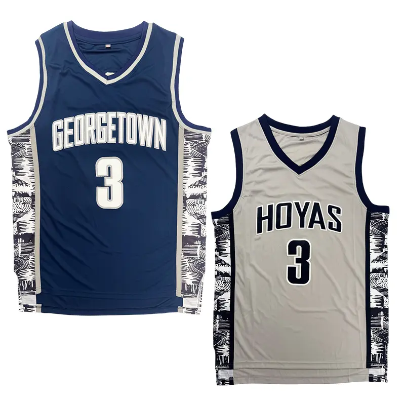 Men's Georgetown Hoyas #3 Iverson Sewn Embroidery High-Quality Cotton Mesh Breathable Hip Hop Jersey Shirts - 2025 Retro Gym Tops, Personalized & Customized Apparel for Outdoor Training, Large Size Professional Sports Clothing, Customized Jersey