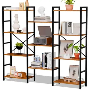 Triple 4 Tier Book Shelf, Modern Bookcase Shelf, Freestanding Large Display Shelves for Living Room/Office/Garage, Stable Large Bookshelf with Storage for Books/Lego/Plants, Black