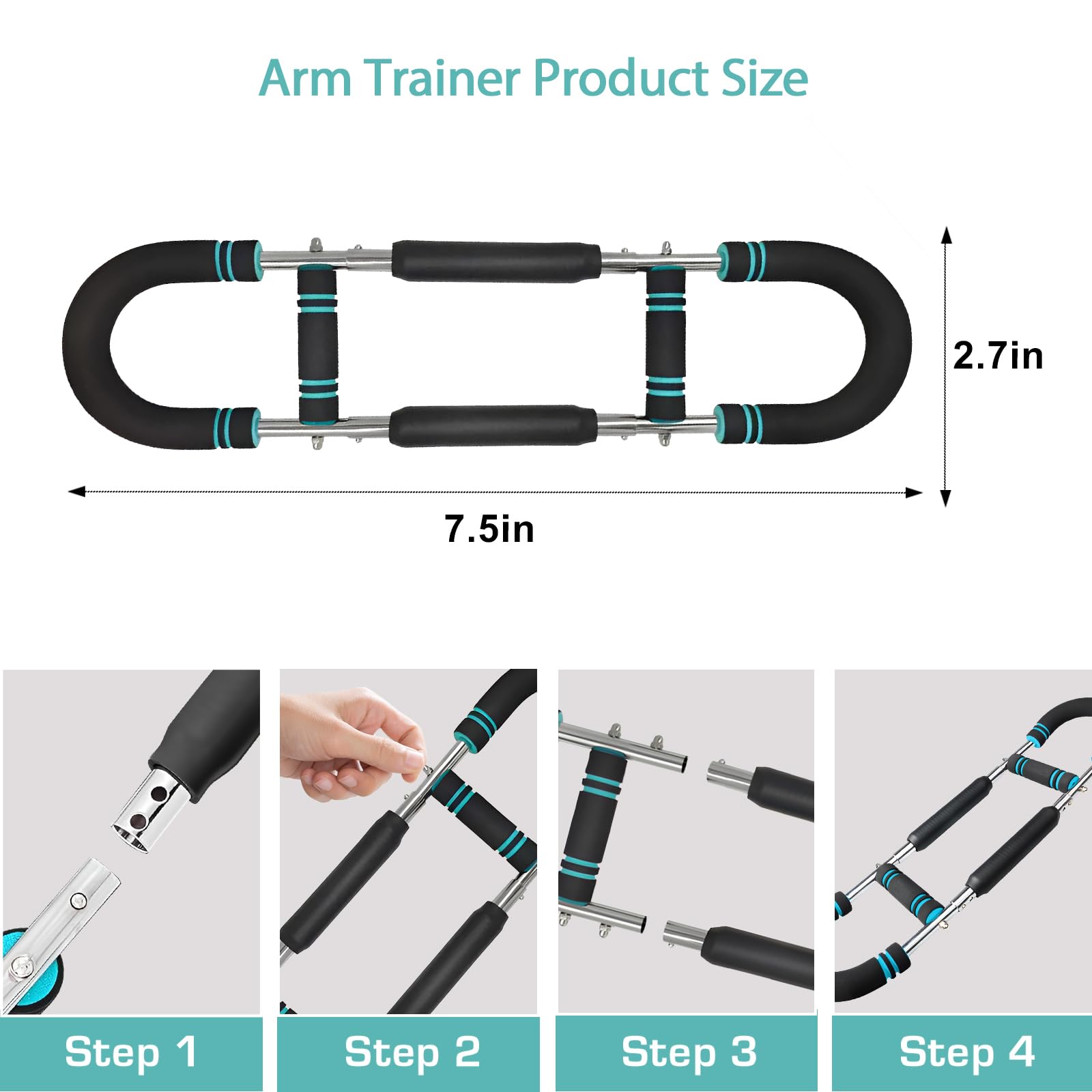 Arm Trainer for Men - Full Upper Body Fitness Equipment with High Strength Metal Spring & Anti-Slip Foam Handles - Portable & Detachable Home Gym Workout Bar for Chest, Arms, Biceps, Abs, Shoulders, and Back Exercises