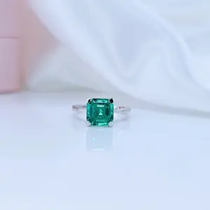 Classic 3.0 Ct Asscher Cut Colombian Cultivated Emerald Engagement Ring