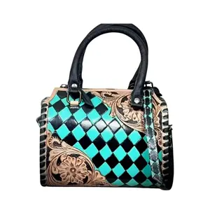 Small Turquoise black leather speedy checkered Bag