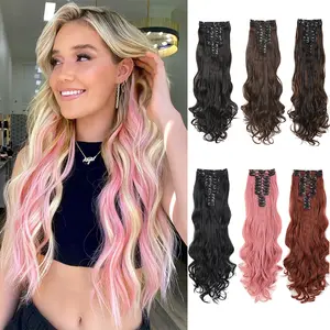 Thick Hairpieces Long Body Wavy Natural Synthetic Clip-In Straight Synthetic Hair Extensions 12Pcs Synthetic Clip in Hair Extensions for Women Daily Wear