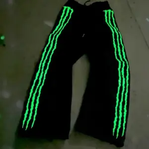Striped fluorescent embroidery sports pants, street wear, hip-hop personality, luminous casual pants, button brushed jogging pants