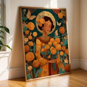 Mexican Folk Art Virgo Print: Marigold & Mujer Maiden D