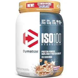 ISO100 Whey Protein Powder Isolate, Cinnamon Cereal, 25g of Protein, 5.5g BCAAs, Less Than 120 Cal., Gluten Free, 1g Fat, 1g Sugar, 2g Carb (20 Servings)
