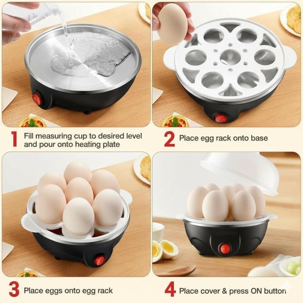 Egg Cooker, Rapid Boiler & Poacher, Meal Prep Essential, Family Sized Meals: Make Up To 7 Large Boiled Eggs, Dishwasher Safe Lid with Cool-Touch Handles, Poaching Tray Included, Black