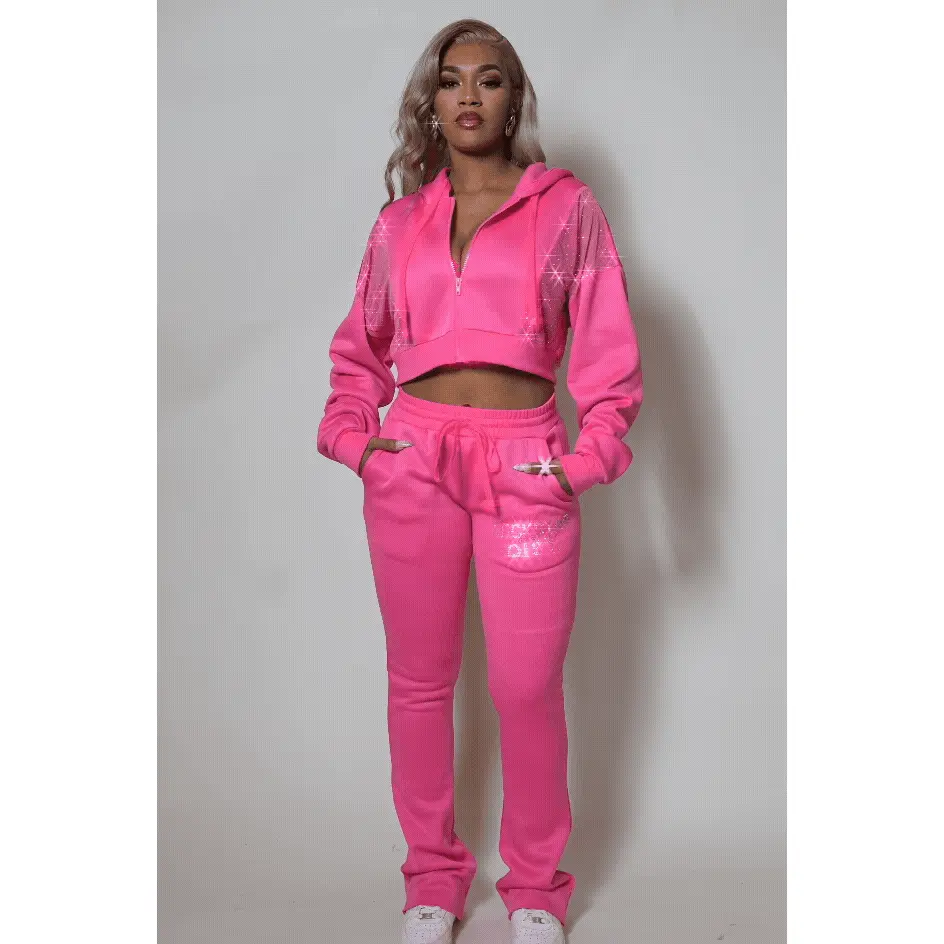 Sheila Pink Rhinestone Stacked Flare Track Set