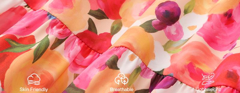 ZESICA Women's Summer Boho Floral Midi Dress 2026 Casual Ruffle Cap Sleeve Beach Wedding Guest Flowy Tiered Long Dresses