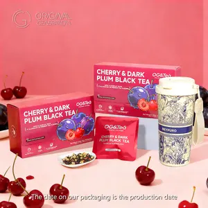 BOGO Cherry Dark Plum Black Tea 2 Cartons 2×80g(8g×10packs）With Roselle,Pineapple,Grape,Banana Pieces,Cherry,Black Tea,Dark Plum,Snow Pear,Apple