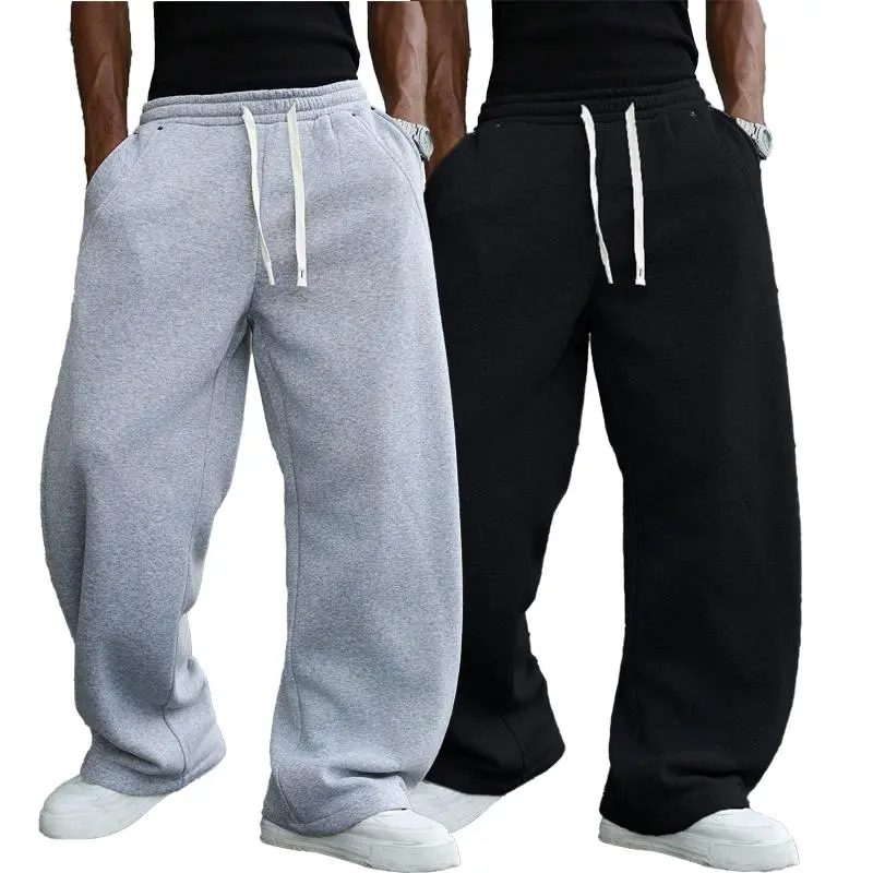 Men's Baggy Color-Block Drawstring Wide-Leg Sweatpants - Drapey Feel, American Hip-Hop Casual Style, Side Metal Studs - Trendy Bottoms for Store Exploring, Shopping, Baggy Sweatpants, Men's Pants, Men's Sweatpants, Loose-Fit