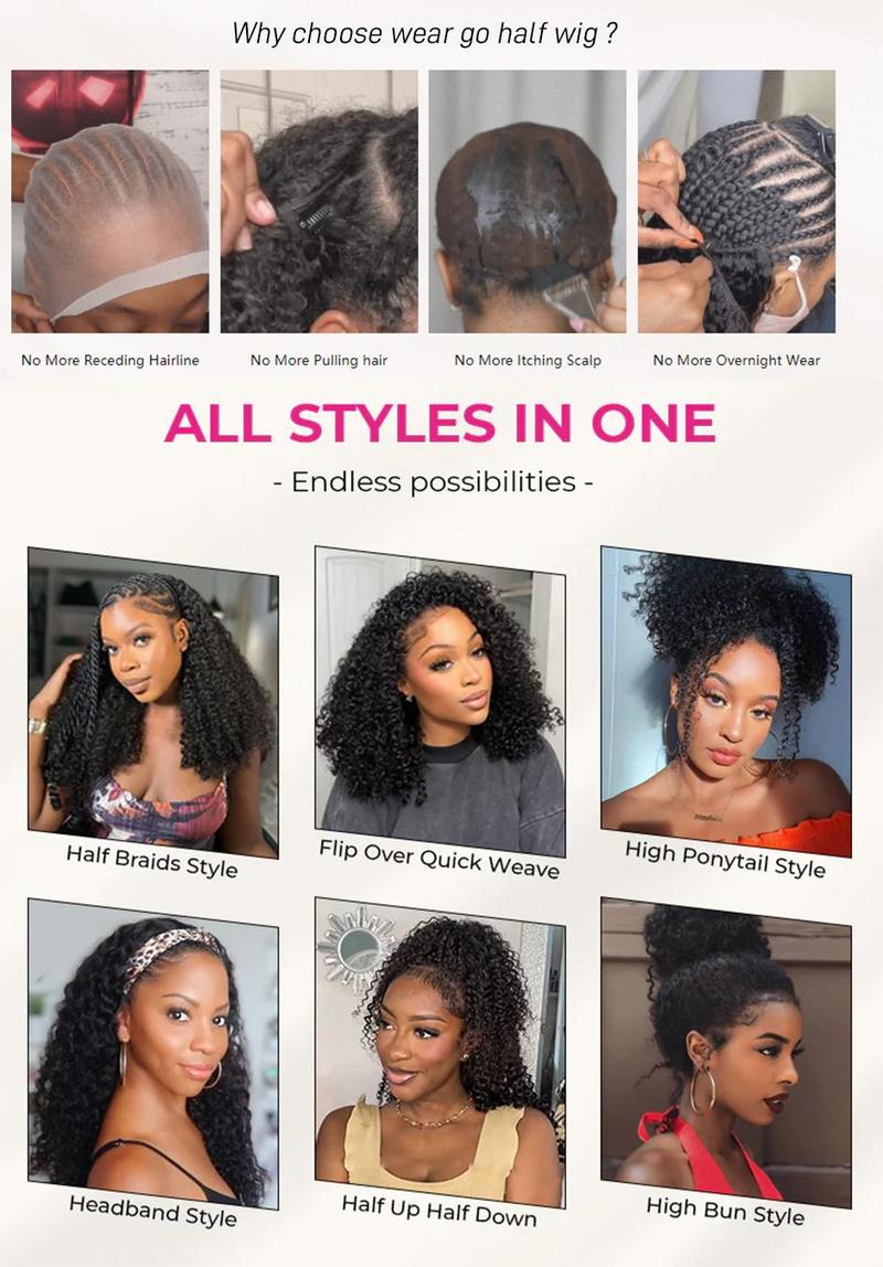 FORGIRL FOREVER Wear And Go Glueless Wig Drawstring Wear Go Half Wig 7x5 Pre Cut Bleached Knots Afro Kinky Curly Wig Lace Front Human Hair Wigs