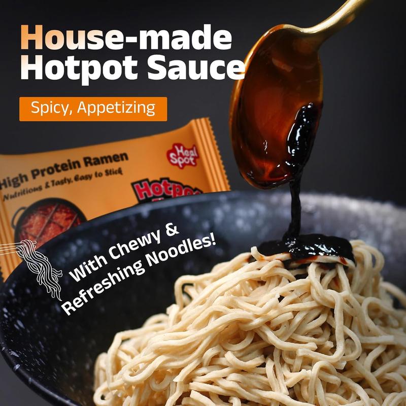 HealSpot High Protein Instant Ramen, 30g Plant Based Protein, Low Fat, Low Carb, Non GMO, Keto Friendly, Plant Based Dry Mixed Ramen, 6 Packs of Hot Pot Flavor