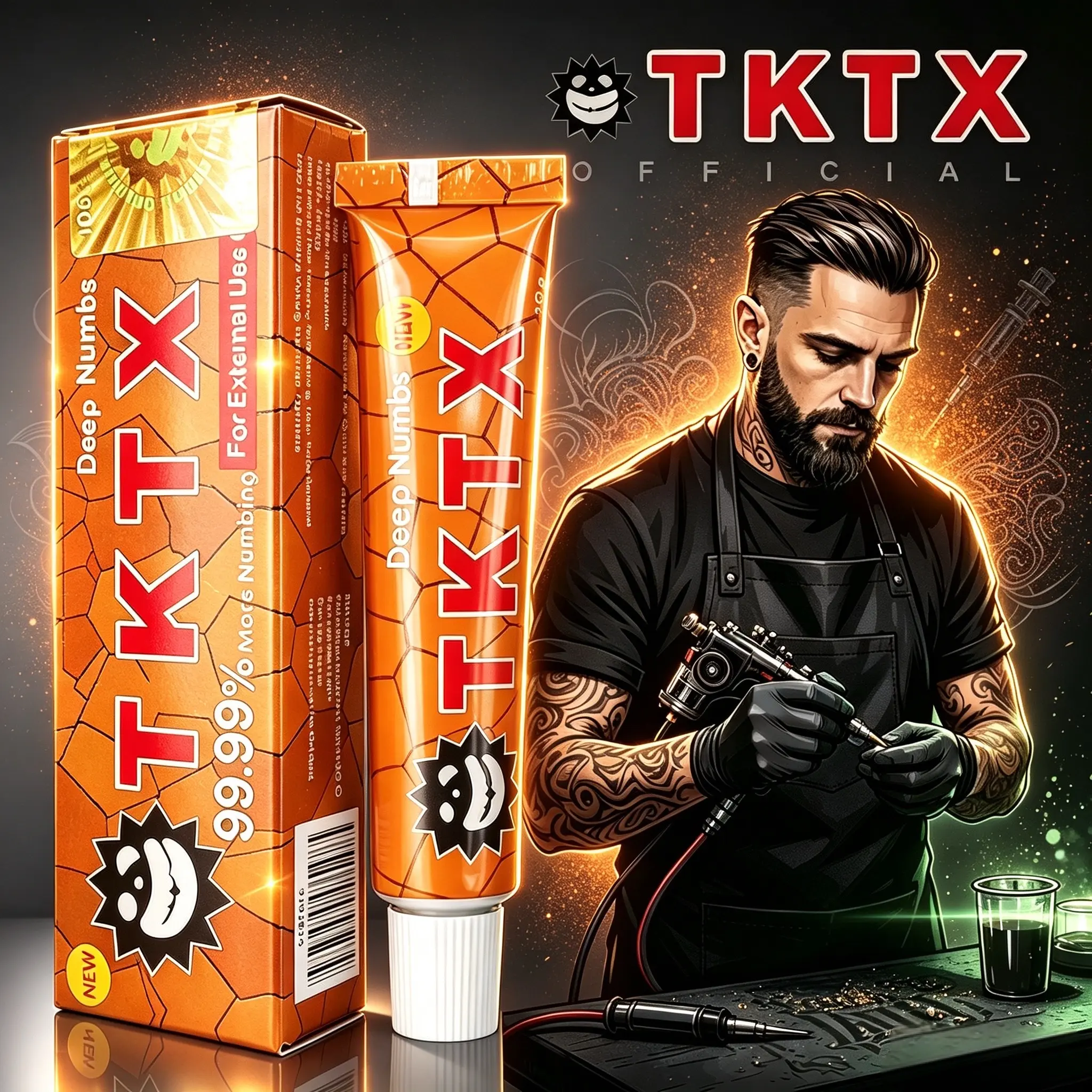 TKTX Gold 99.99% Max Strength Tattoo Numbing Cream, Limited Edition 10g Topical Anesthetic, Painless for Tattoo, Laser Removal, Waxing, Eyebrow Threading & PMU, External Use Only