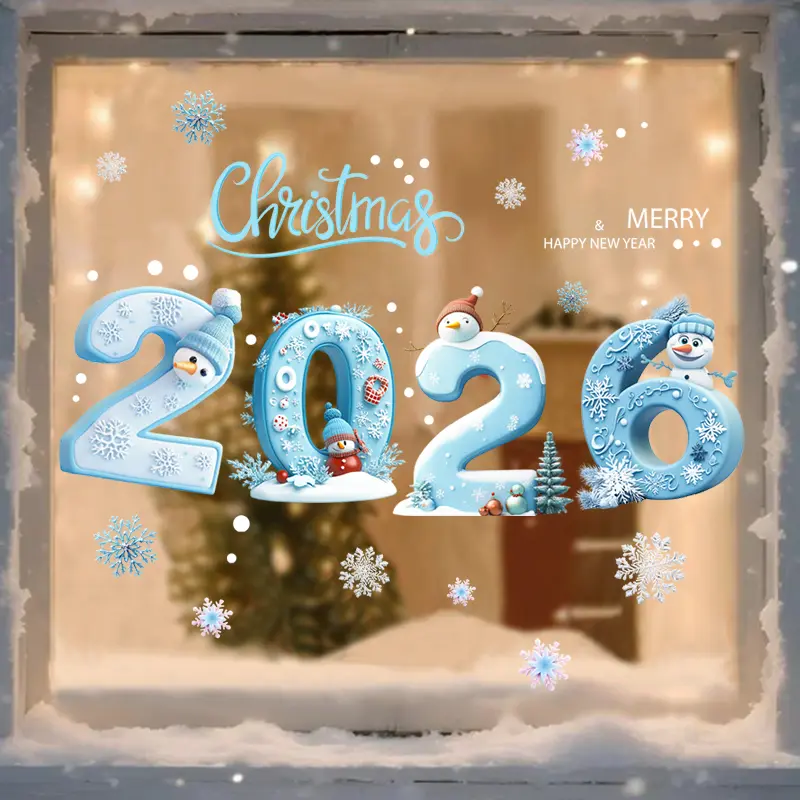 Decorative PVC Christmas Window Clings 2026 - 32/58 Pieces Modern Waterproof Stickers with Blue Balls, Ornaments, Trees, Snowman Shapes - Digital Festive Decor for Home Party, Shops Glass Display, Adds Festive Touch & Enhances Look for New Year, Xmas Ball
