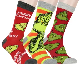 Dr. Seuss GRINCH Merry Grinchmas Adult Holiday 3 Pair Crew Socks
