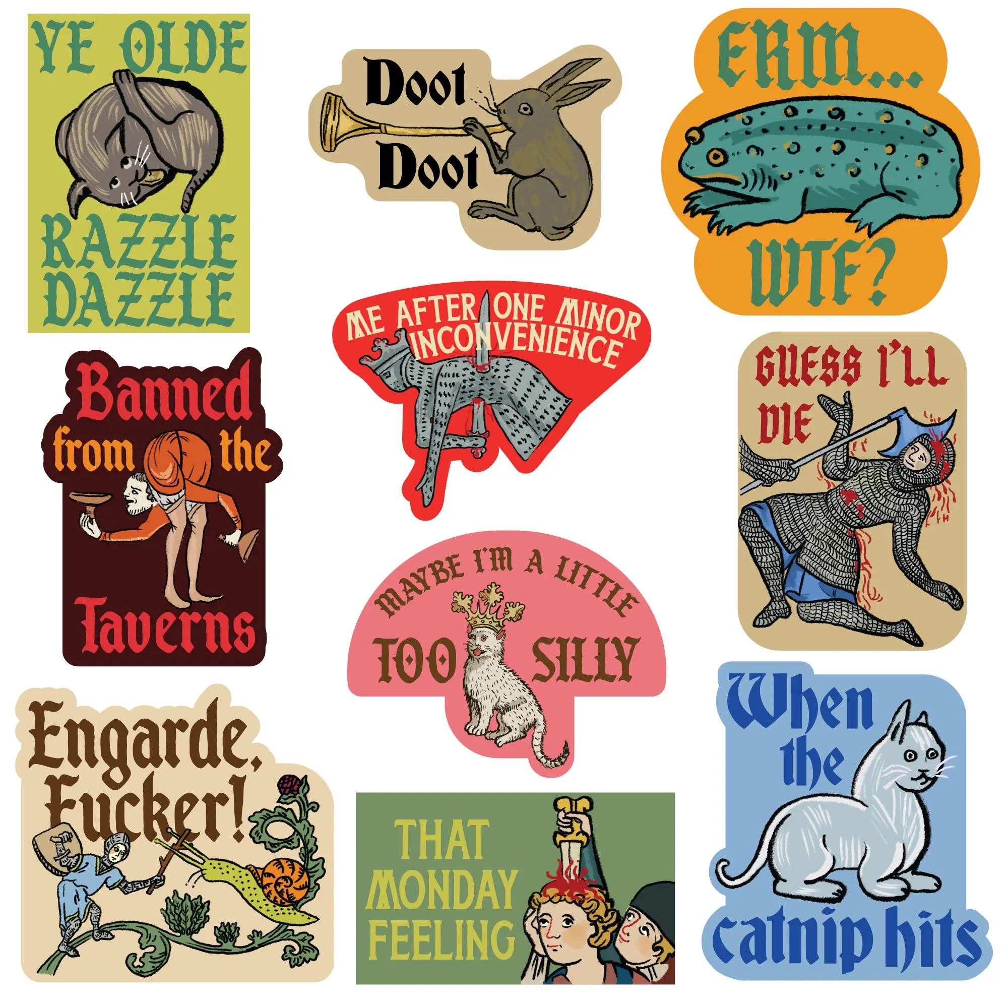 Medieval Sticker Extra Large Stickers for Adults Funny Adhesives with Memes Funny Stickers with Colorful Graphic Decals Funny Vintage  Multi