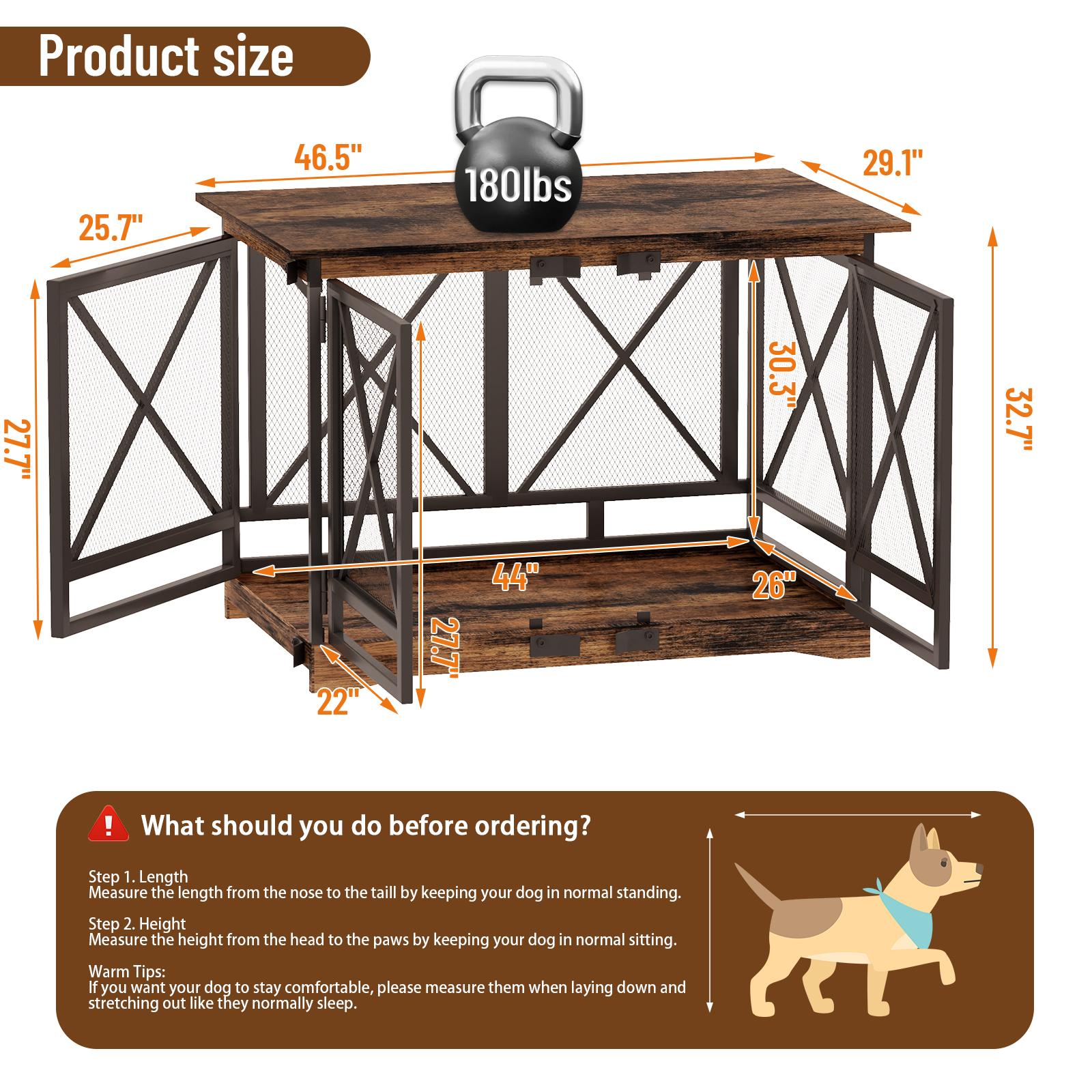 【SpringGlowUp】COZPAW Large Dog Crate Furniture, 48/52/71/78/86Inch Wooden Dog Kennel for XLarge Dogs, Heavy Duty Dogs Furniture Indoor Wire Dog Cage with Caster Wheels, Decorative Pet House End Table, Brown
