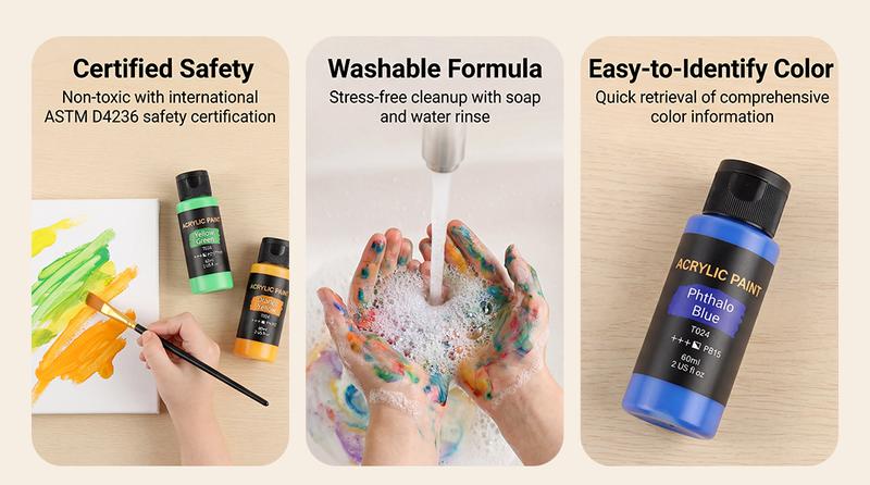 Acrylic Paint Set (2 oz/Bottles) with 12 Art Brushes, Premium Art Supplies for Canvas, Wood, Ceramic & Fabric, Rich Pigments for Beginners, Students & Professional Artists, Valentinesdaygift Acrylic Paint Set (2 oz/Bottles) with 12 Art Brushes, Premium Art Supplies for Canvas, Wood, Ceramic & Fabric, Rich Pigments for Beginners, Students & Professional Artists, Valentinesdaygift