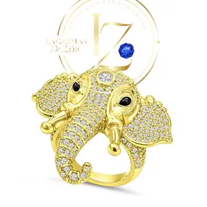 COD1025  Elephant Ring with Big Ears and Clear Zircon Gold Plated Fashion Jewelry for Women
