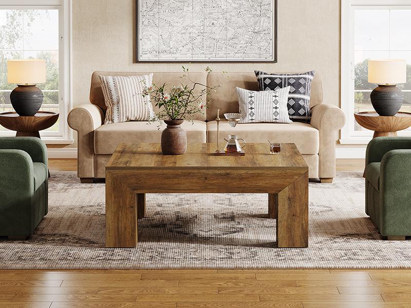 LITTLE TREE 39.4-Inch Square Coffee Table for Living Room, Farmhouse All MDF Accent Center Cocktail Table with Sturdy Wooden Legs, Easy Assembly LITTLE TREE 39.4-Inch Square Coffee Table for Living Room, Farmhouse All MDF Accent Center Cocktail Table with Sturdy Wooden Legs, Easy Assembly