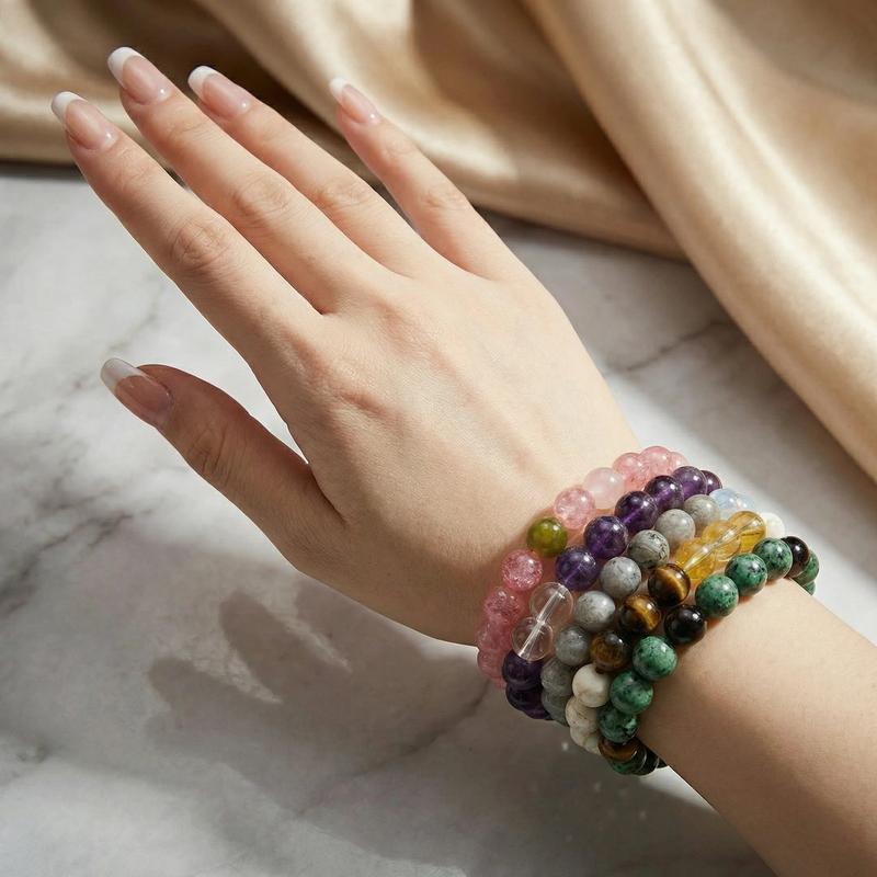 Hcrystyle Air signs Bracelet- Natural Charoite & Clear Quartz combination Designed for Air signs to enhance Intellect, Rational & Freedom energy - Gift for love ones/ friends- birthday/ anniversary gift | 8mm beads 6.5-7.5 inches men