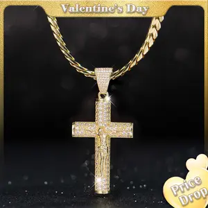 Holylegend 14K Real Gold-Plated Cross Necklace for Men, Advanced Nanotech Tarnish-Free Miami Cuban Figaro Rope Chains with Jesus Crucifix Pendant, 24” Long , Christian Religious Jewelry Gift