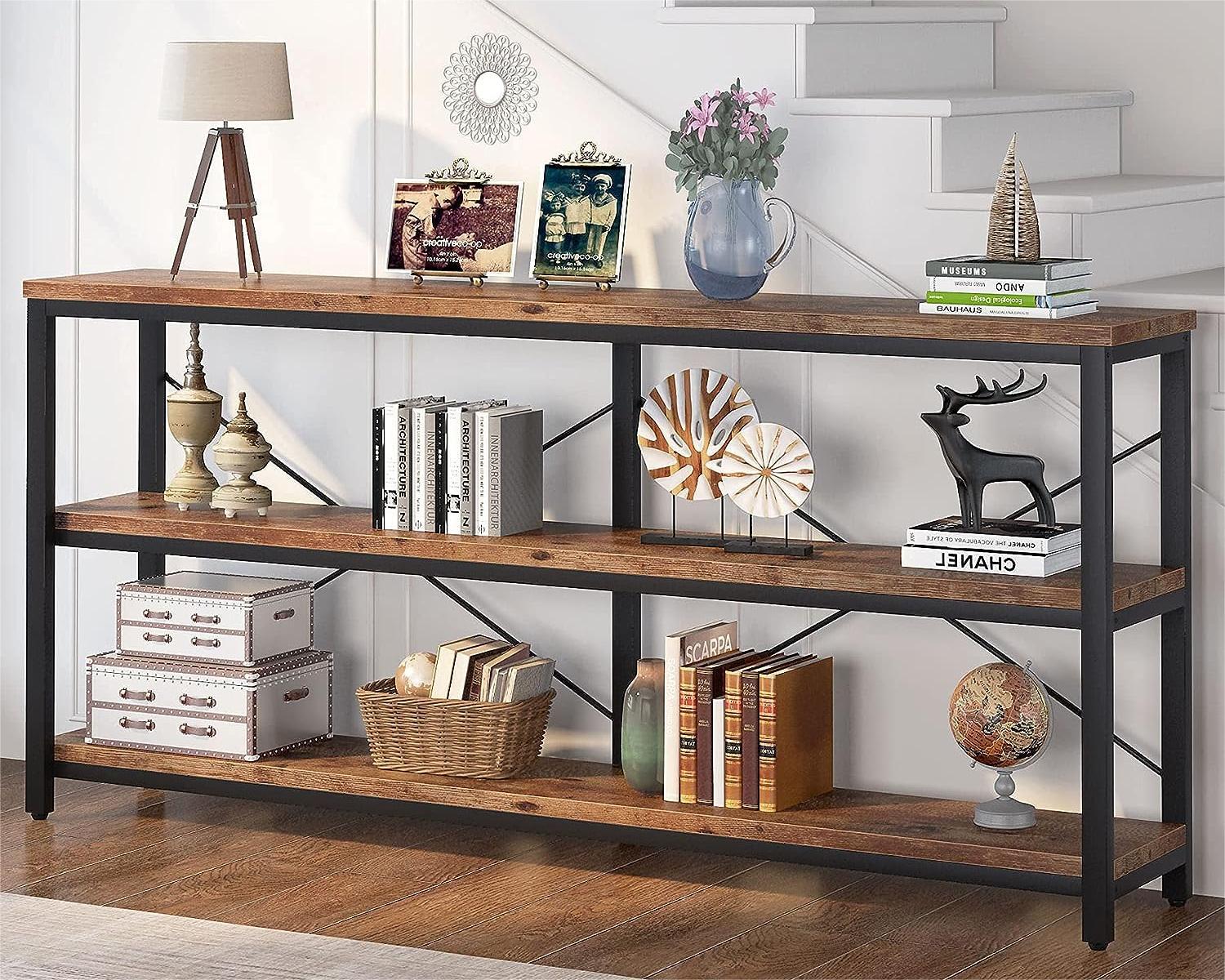 Tribesigns 71 in. Extra Long Sofa Table, Console Table with 3 Tiers Storage Shelves