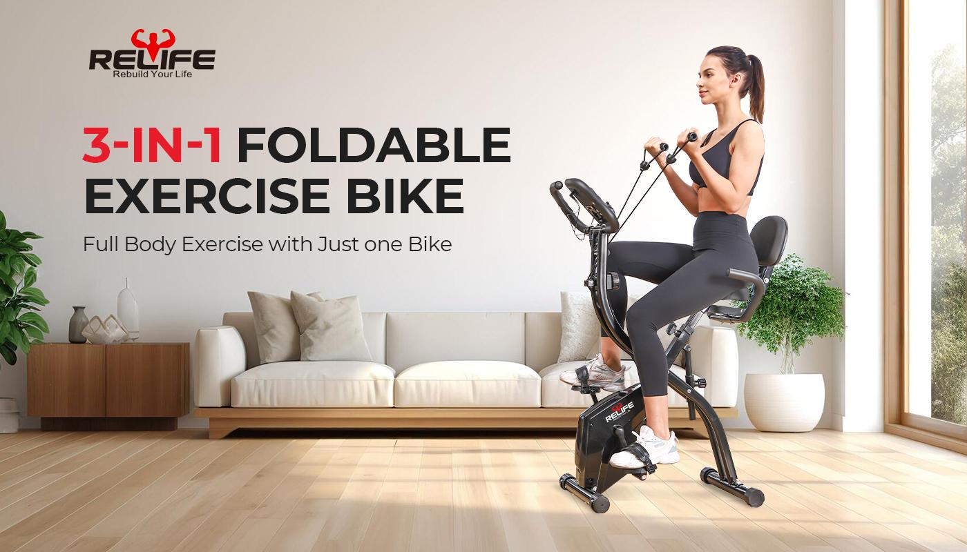Relife Sports 3 in 1 Exercise Bike Folding Exerpeutic Bike Pedal Exerciser Adjustable Seats Workout Machine Foldable Bike