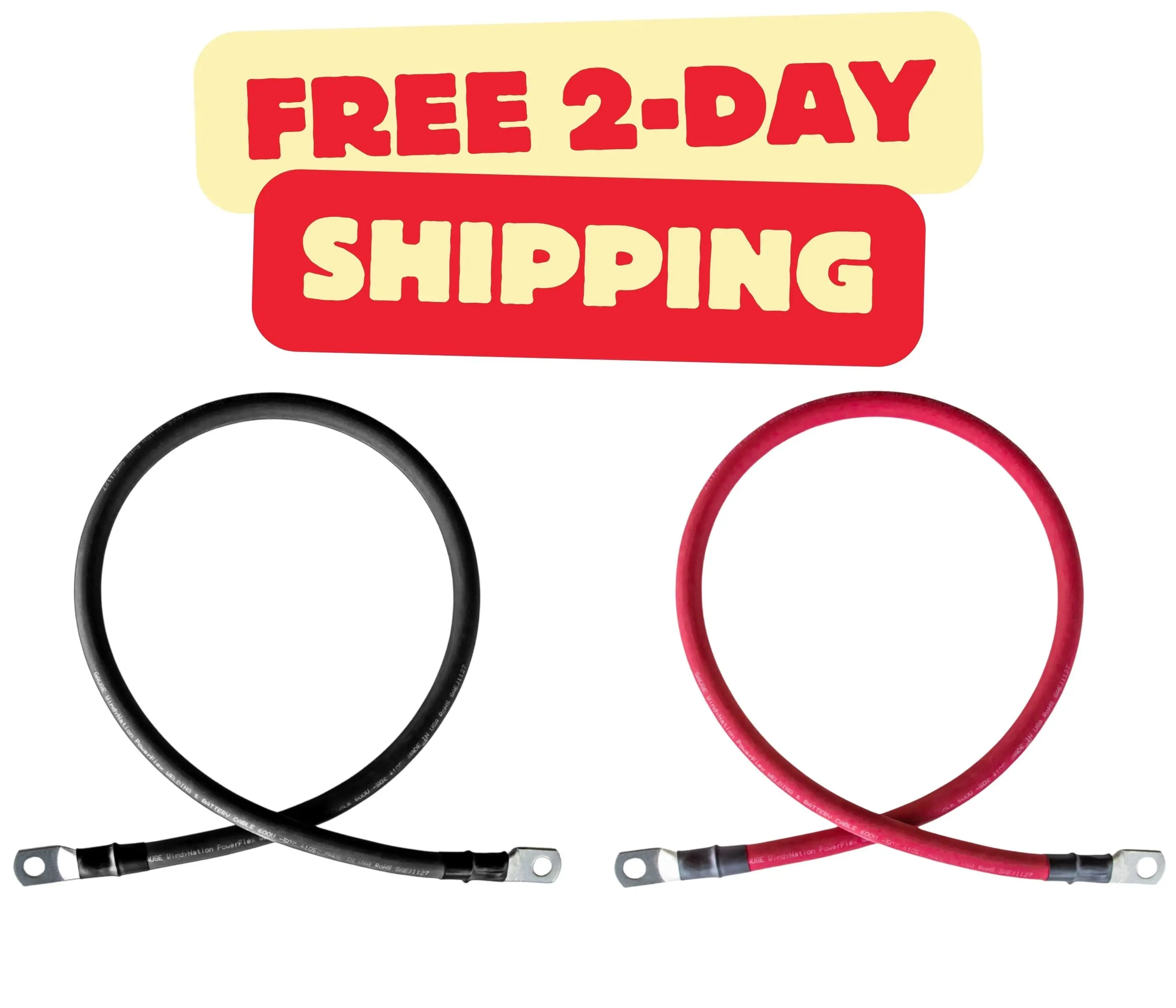 2 Gauge (AWG) Black and Red Pure Copper Battery Cable Wire with Lug Connector Ring Terminals Wiring Kit