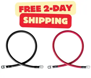 2 Gauge (AWG) Black and Red Pure Copper Battery Cable Wire with Lug Connector Ring Terminals